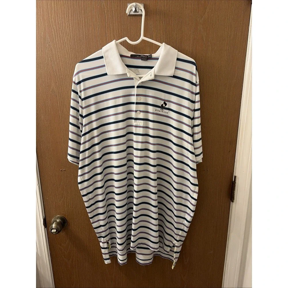 Ralph Lauren RLX Golf Polo The Dominion Logo‎ Red White Blue Stripes XL